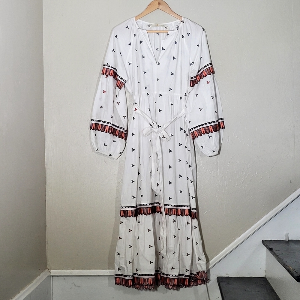 Marie Oliver White Maxi Dress with Red and Blue Accents - Picture 2 of 9